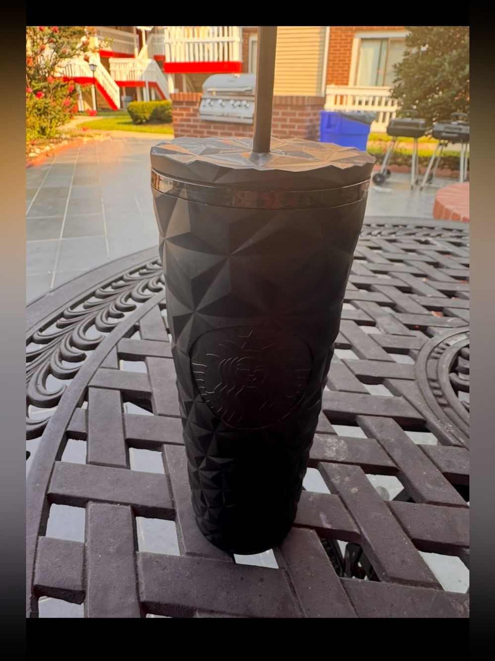 Starbucks Black Faceted Cold Cup with Straw